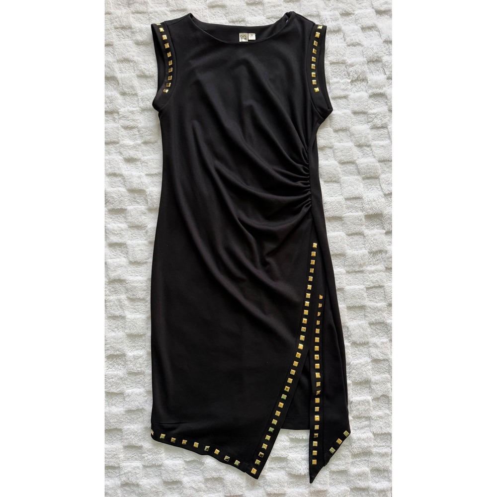 Emma & Michele Black Studded Ruched Asymmetrical Sheath Dress Medium EUC